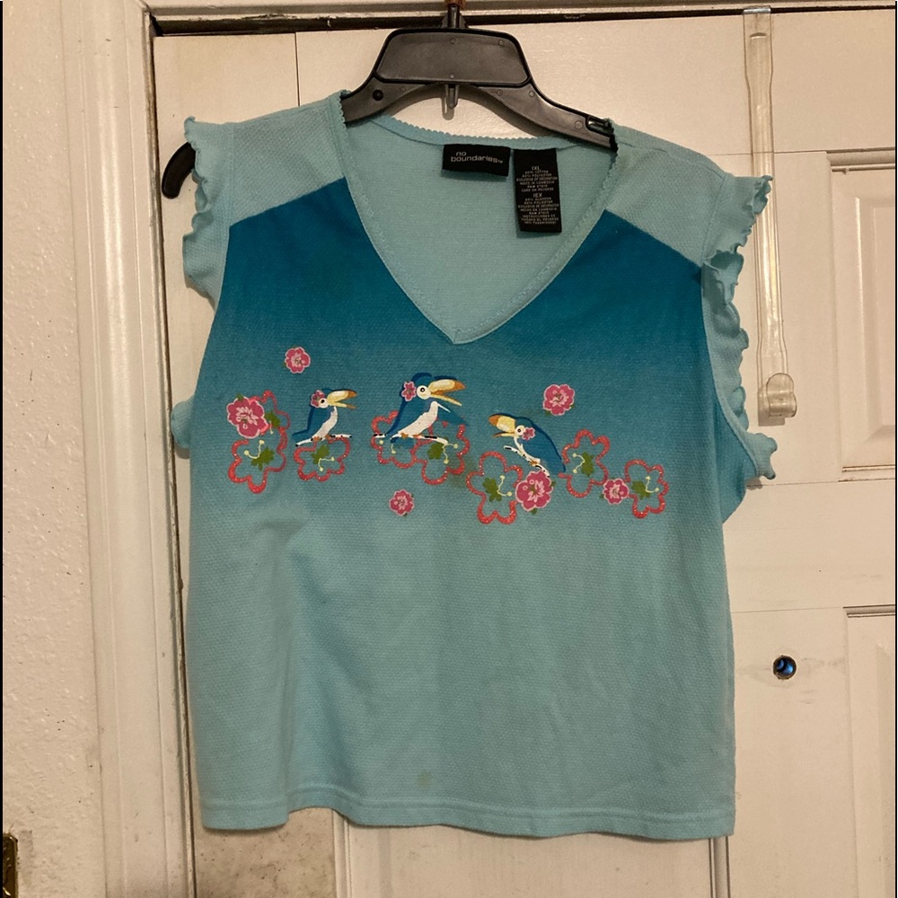 Cute crop top - mostly cotton & polyester.